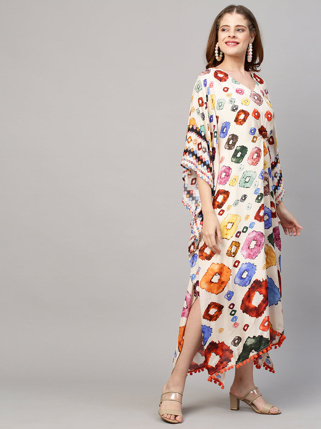 Ethnic Printed Kaftan Flared Kurta - Cream