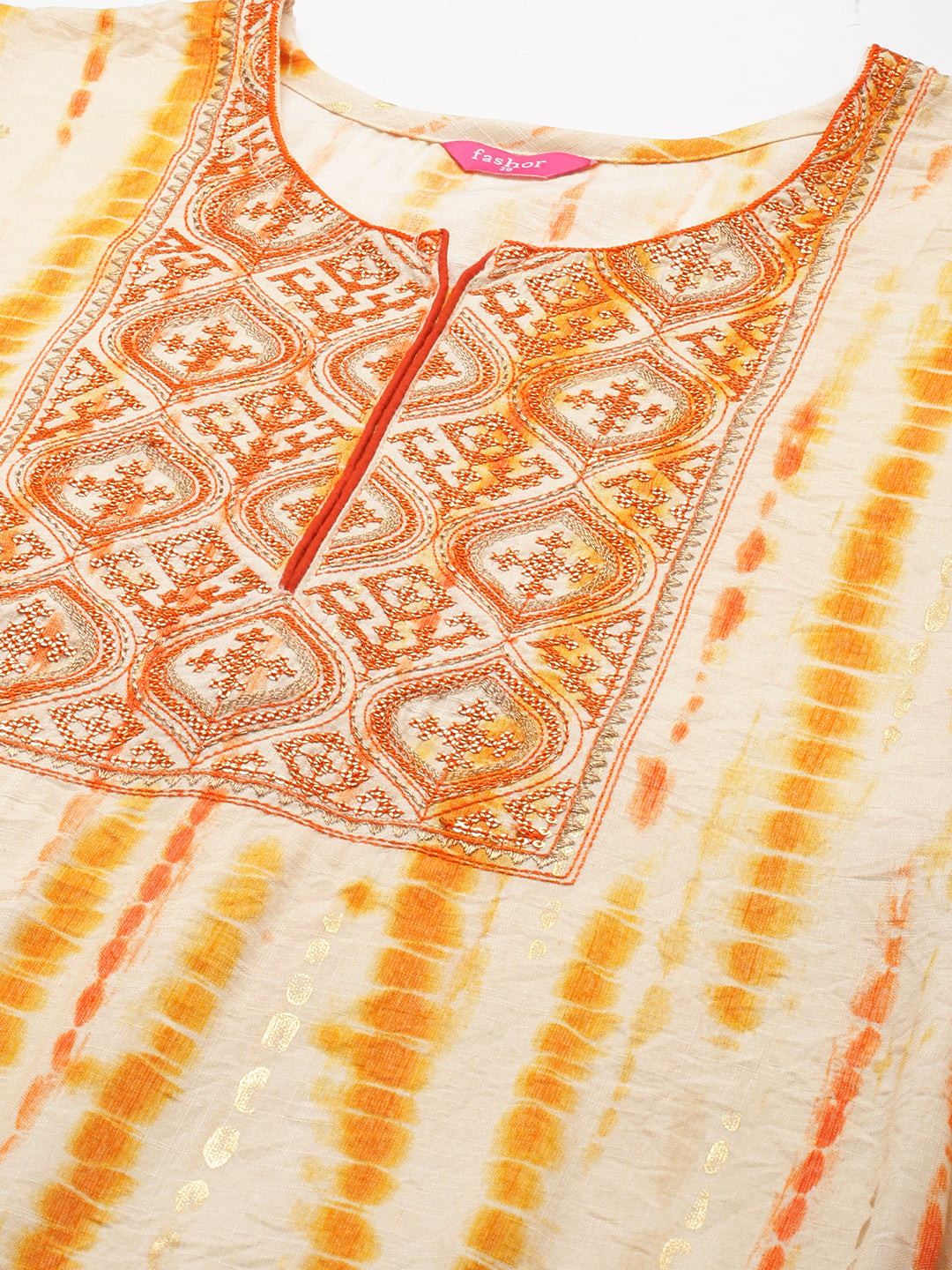 Ethnic Tie-Dye Printed Straight Fit Kurta - Pale Yellow