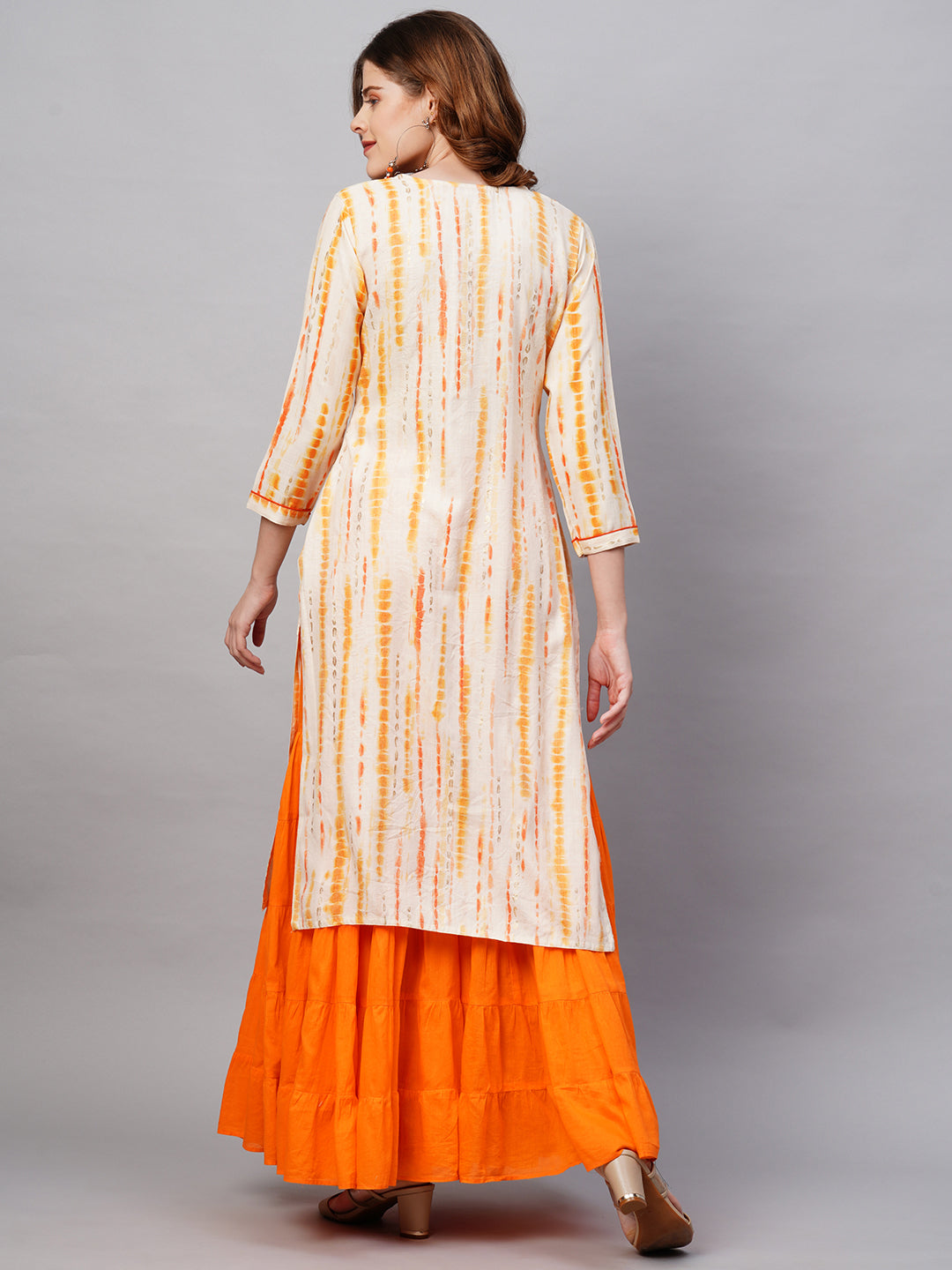 Ethnic Tie-Dye Printed Straight Fit Kurta - Pale Yellow