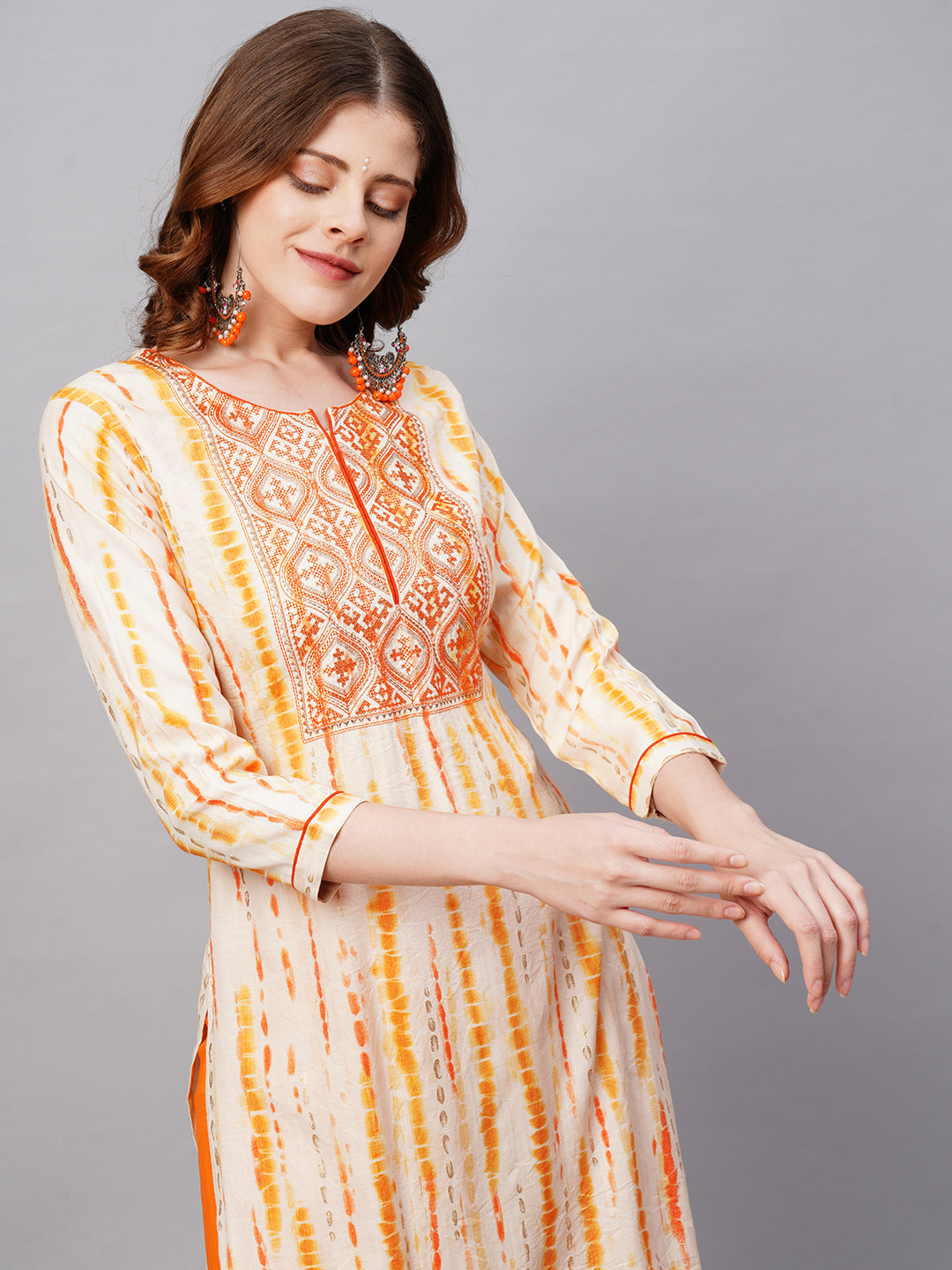Ethnic Tie-Dye Printed Straight Fit Kurta - Pale Yellow