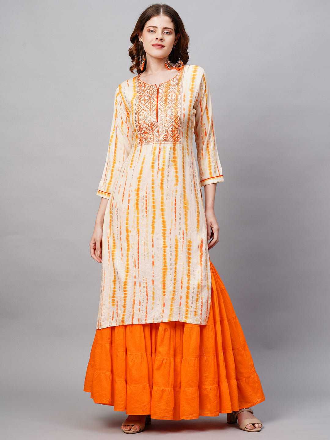 Ethnic Tie-Dye Printed Straight Fit Kurta - Pale Yellow