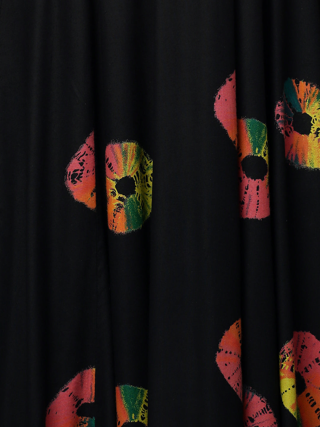 Ethnic Printed & Embroidered Anarkali Flared Midi Dress - Black