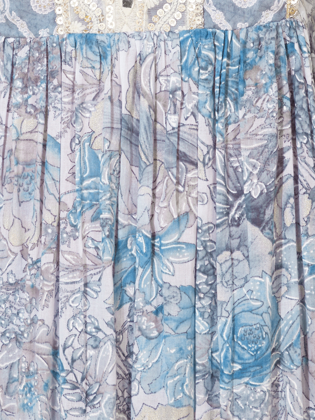 Floral Printed & Embroidered A-Line Kurta with Pants & Dupatta - Powder Blue