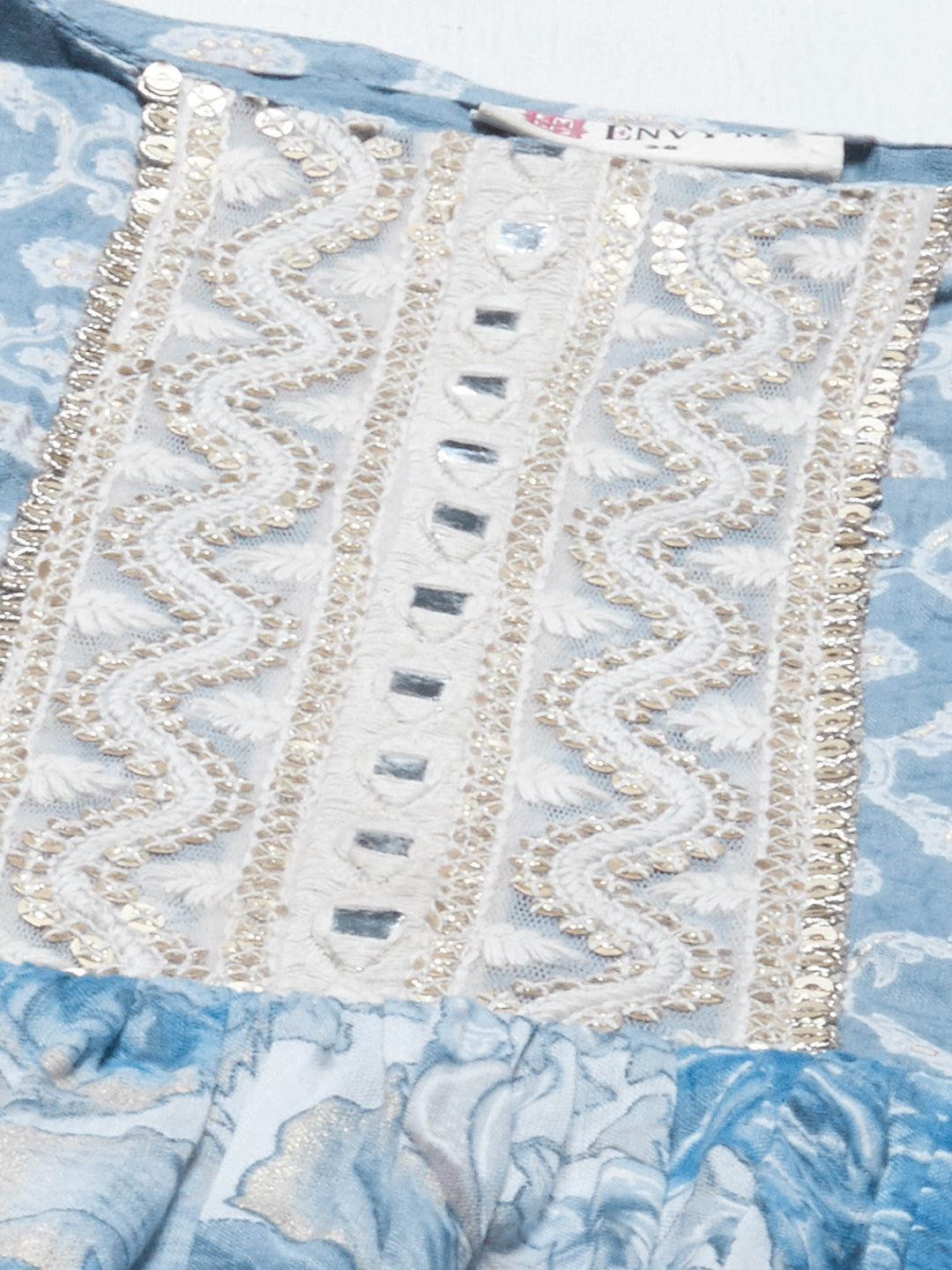 Floral Printed & Embroidered A-Line Kurta with Pants & Dupatta - Powder Blue