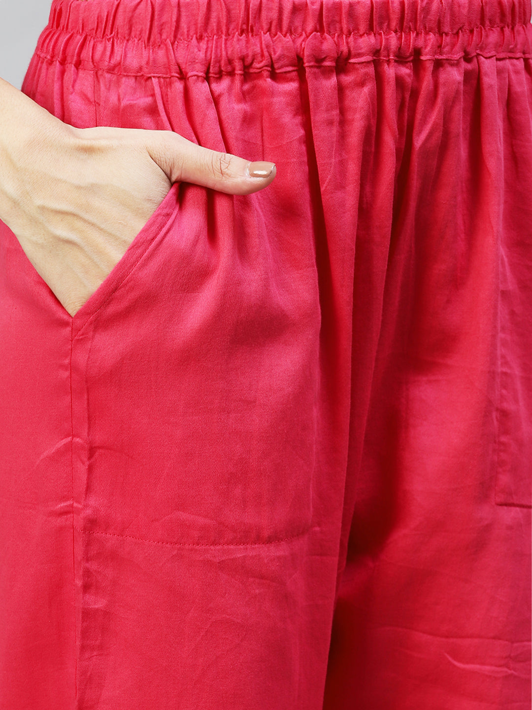 Abstract Printed & Hand Embroidered Straight Kurta with Pants - Pink