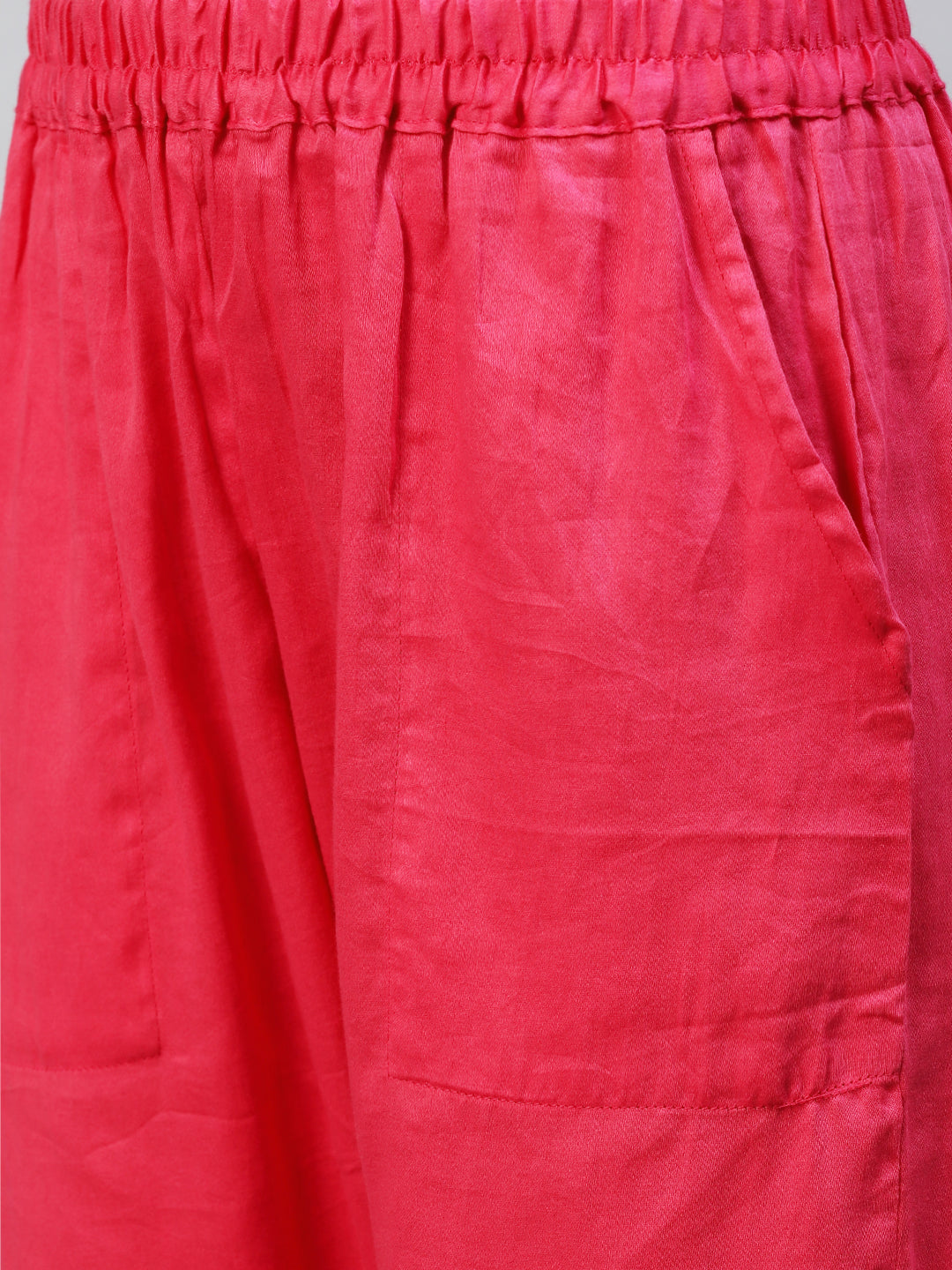 Abstract Printed & Hand Embroidered Straight Kurta with Pants - Pink