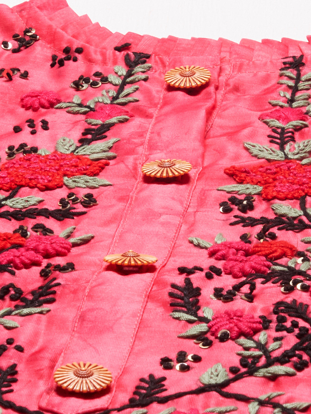 Abstract Printed & Hand Embroidered Straight Kurta with Pants - Pink