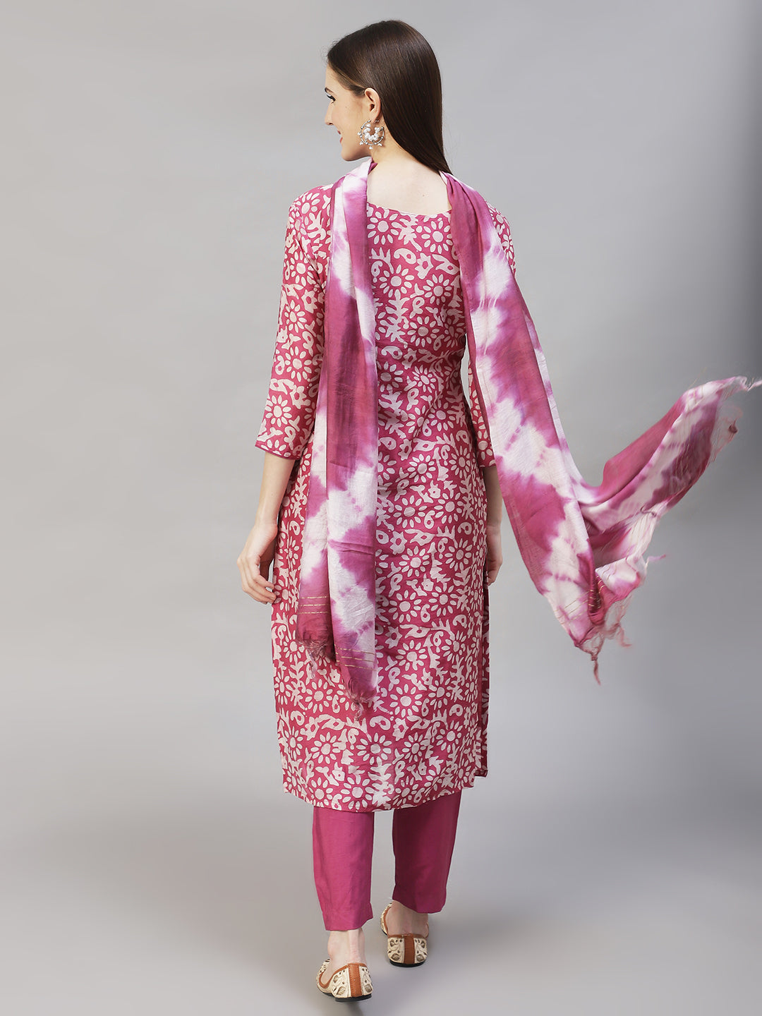 Ethnic Printed & Embroidered Kurta with Pants & Dupatta – Purple