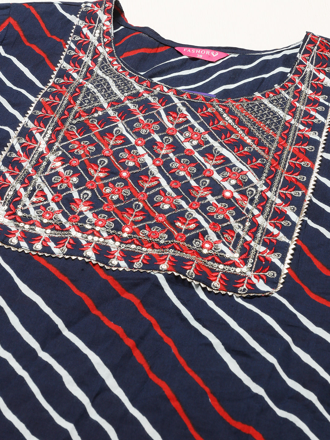 Leheriya Printed & Embroidered Straight Fit Kurta – Dark Blue