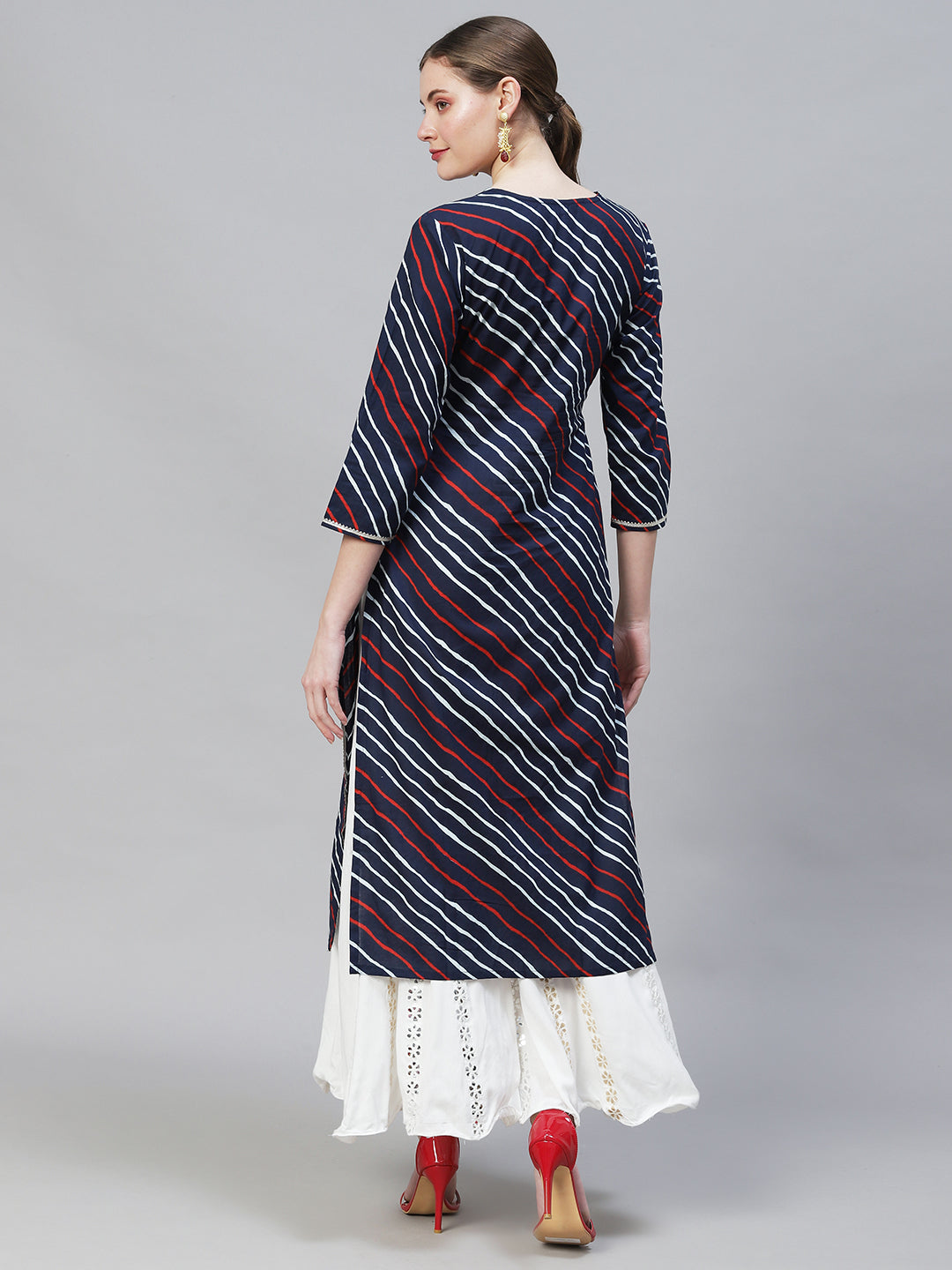 Leheriya Printed & Embroidered Straight Fit Kurta – Dark Blue
