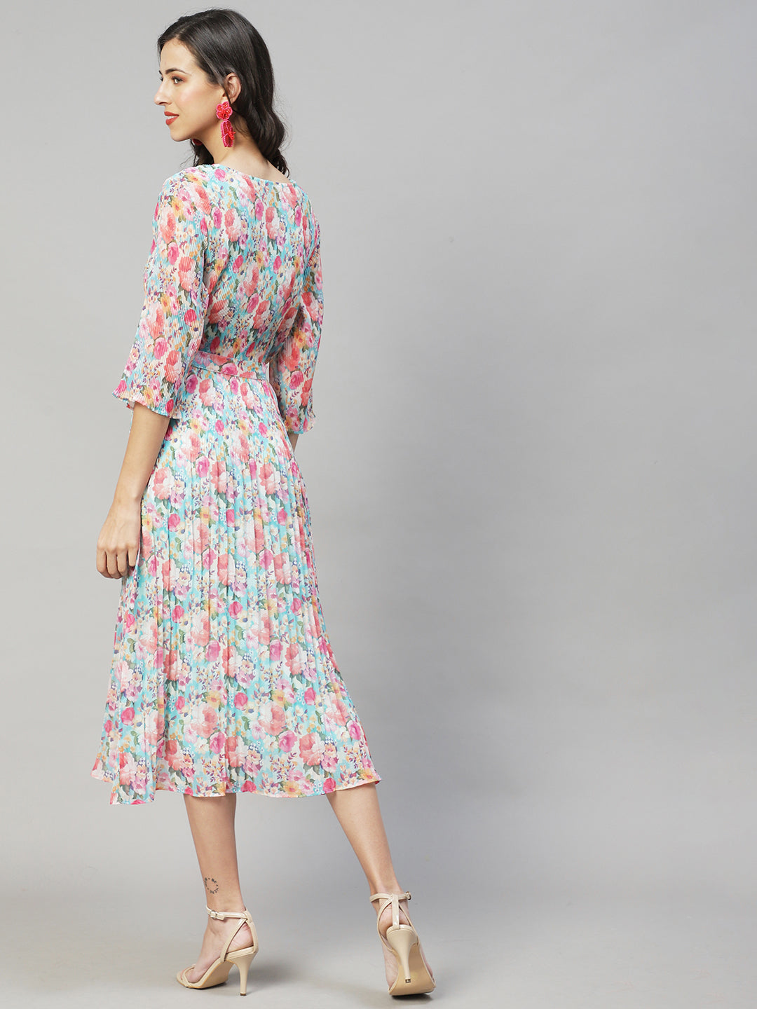 Floral Printed A-Line Midi Dress - Multi