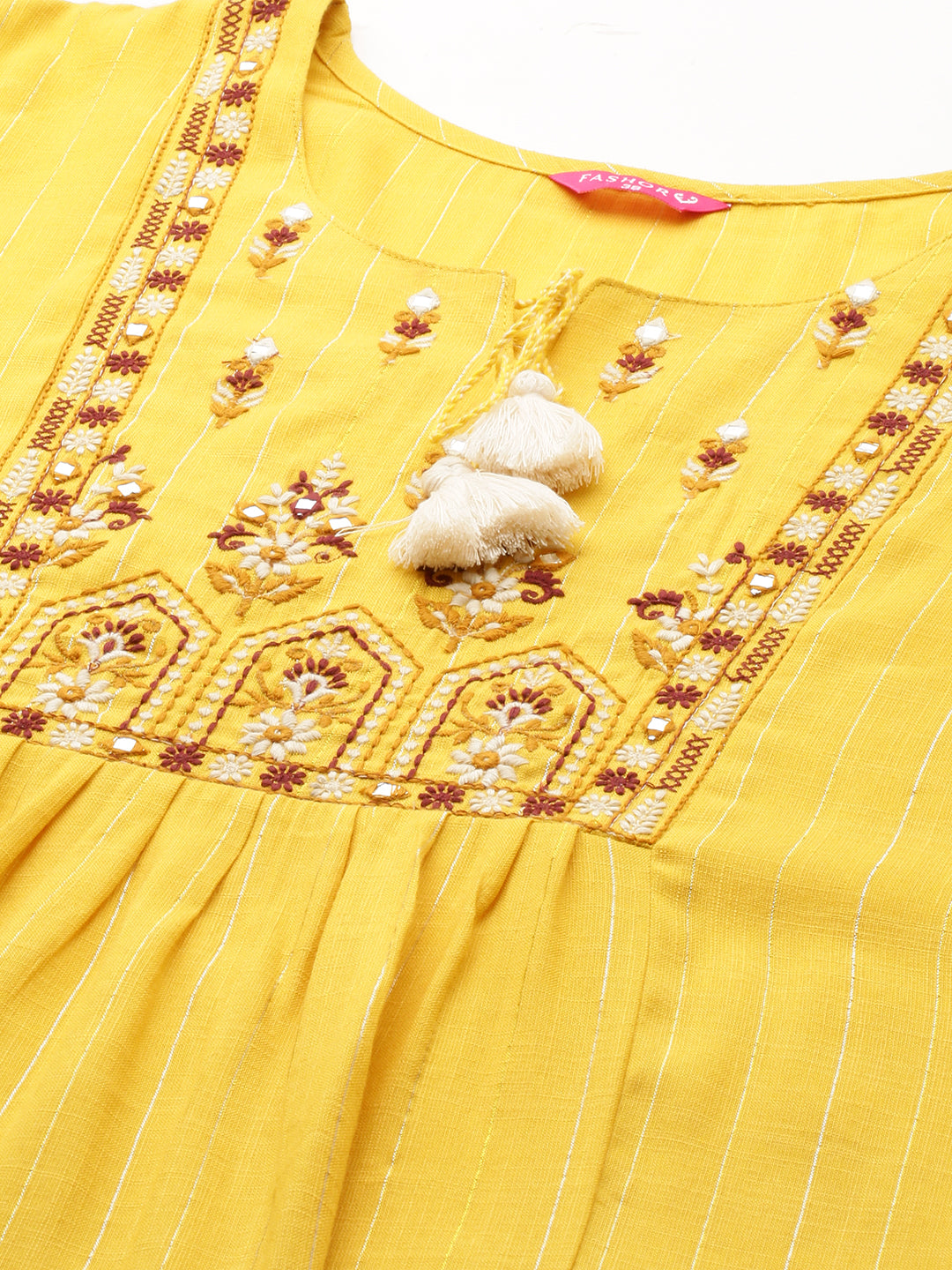 Ethnic Embroidered Straight Fit Kurta with Pants - Yellow