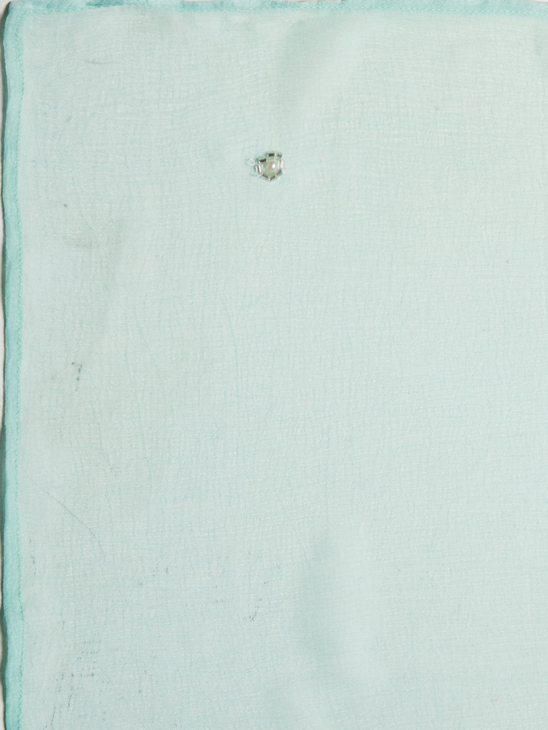 Ethnic Hand Embroidered Straight Kurta with Pants & Dupatta - Mint Green