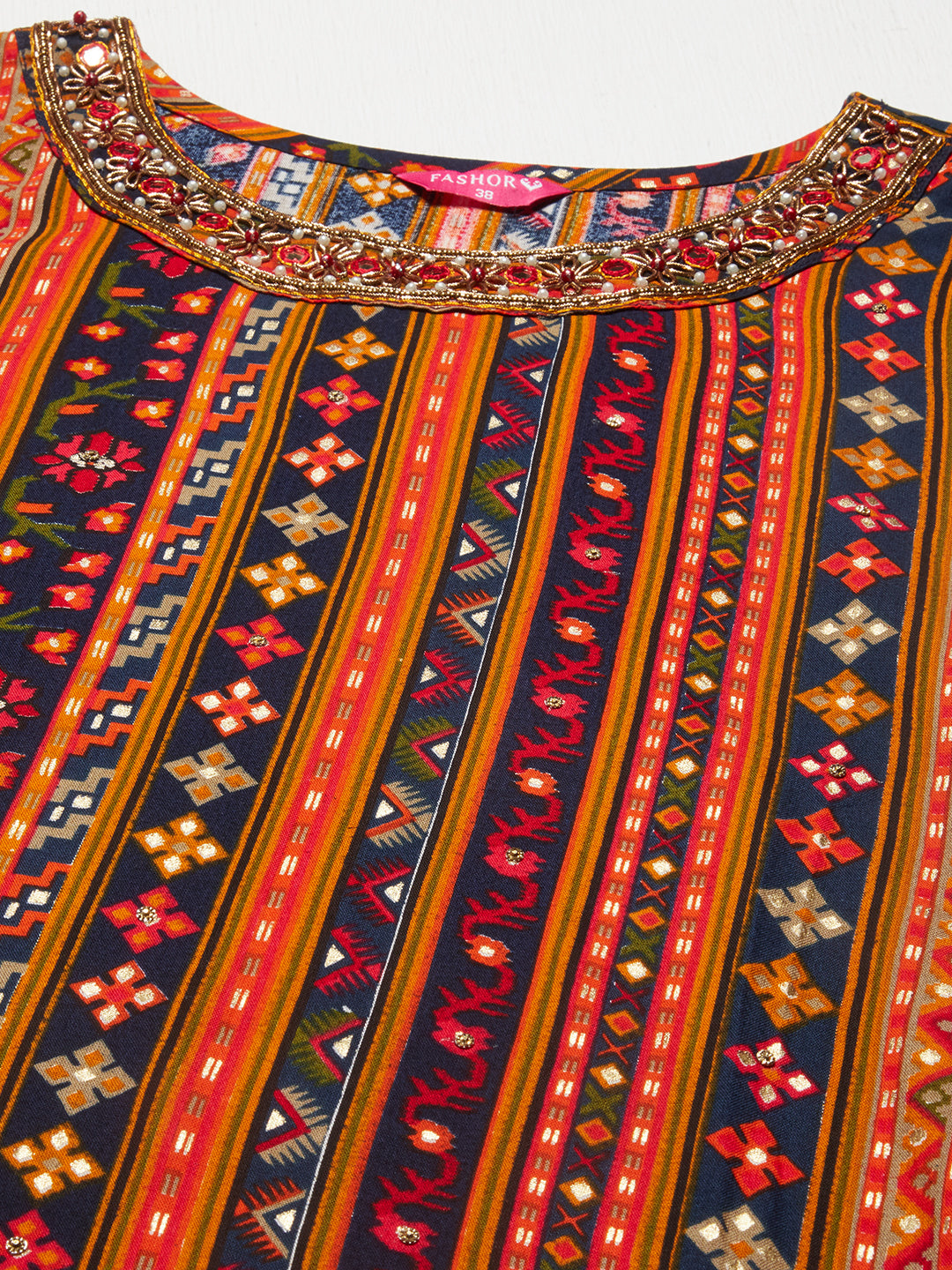 Ethnic Printed & Hand Embroidered Straight Fit Kurta – Multi