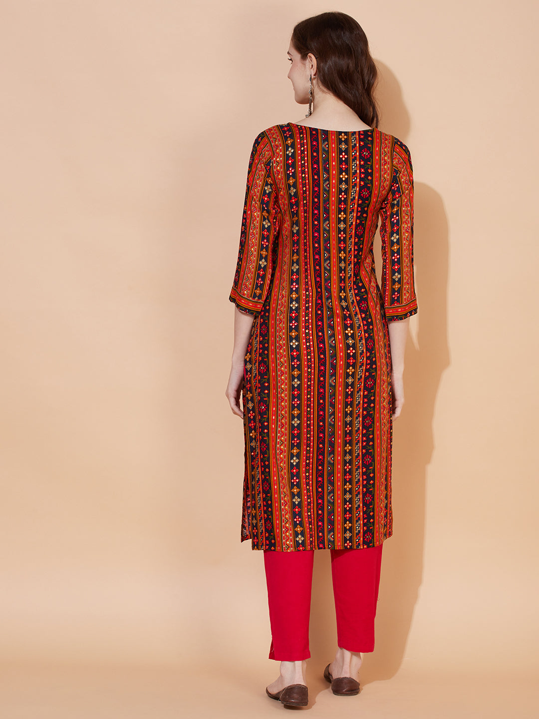 Ethnic Printed & Hand Embroidered Straight Fit Kurta – Multi