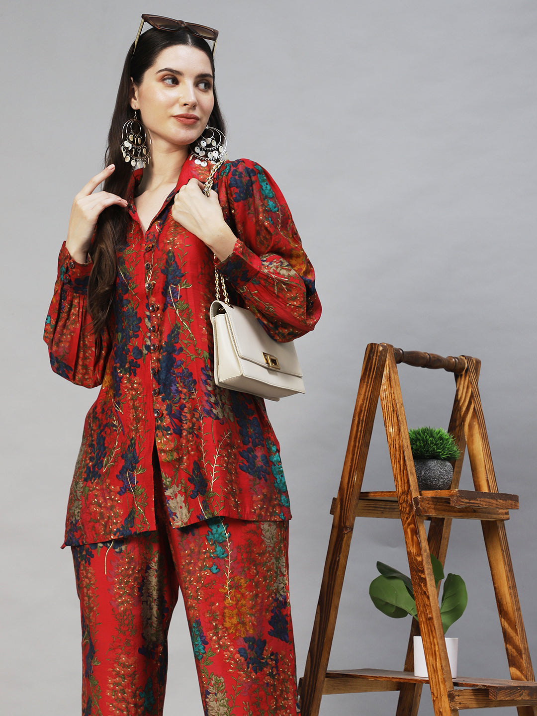 Floral Printed Co-ord Set - Red