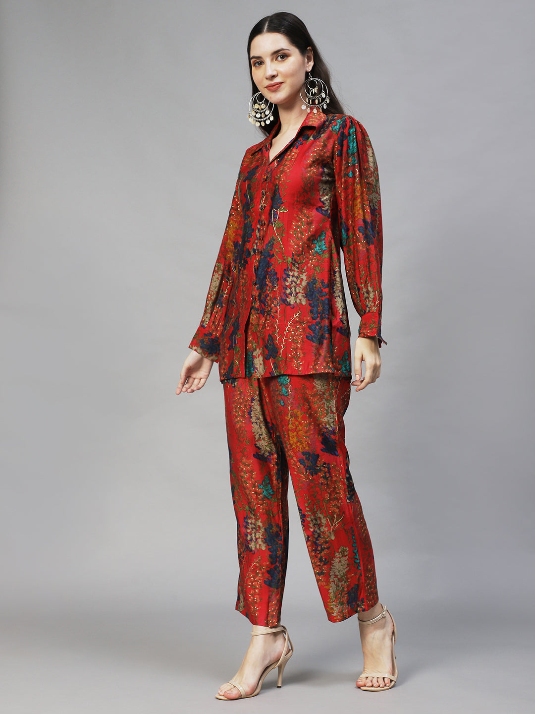 Floral Printed Co-ord Set - Red