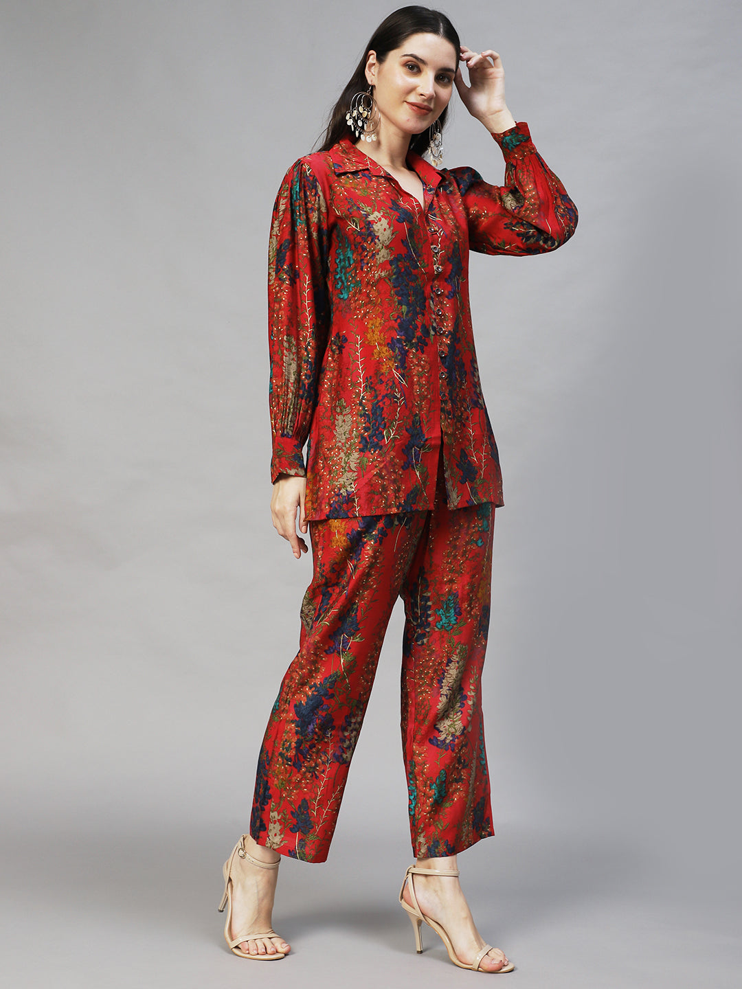 Floral Printed Co-ord Set - Red