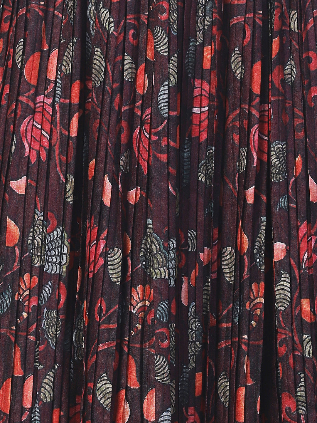 Ethnic Printed & Hand Embroidered Maxi Flared Dress & Belt - Deep Wine