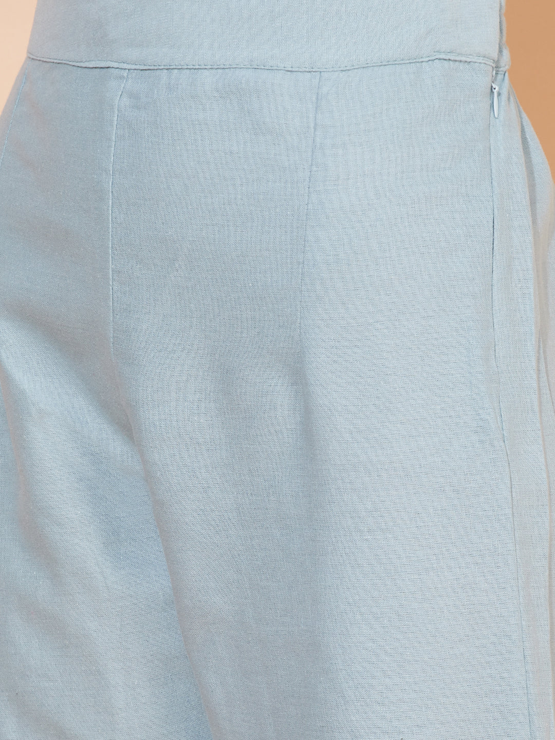 Floral Hand Embroidered A-Line Kurta with Pants - Powder Blue