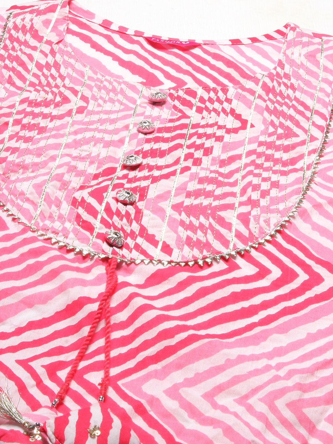 Leheriya Printed & Embroidered Straight Fit Kurta - Pink