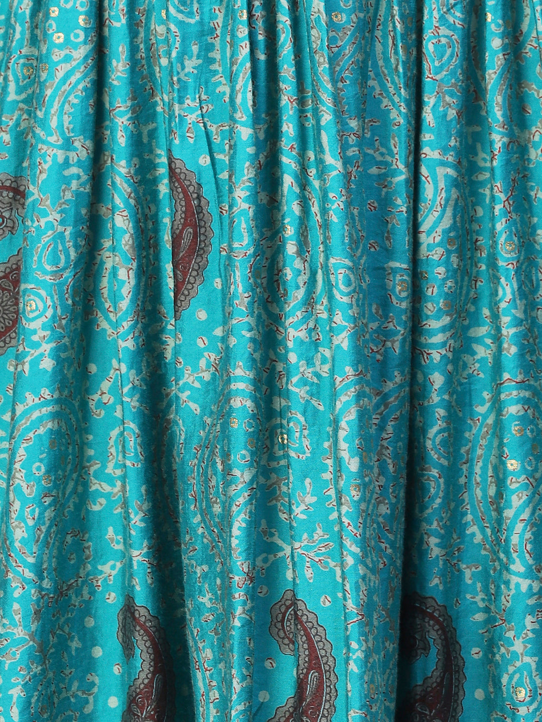 Ethnic Printed & Embroidered A-Line Kurta with Pants - Turquoise