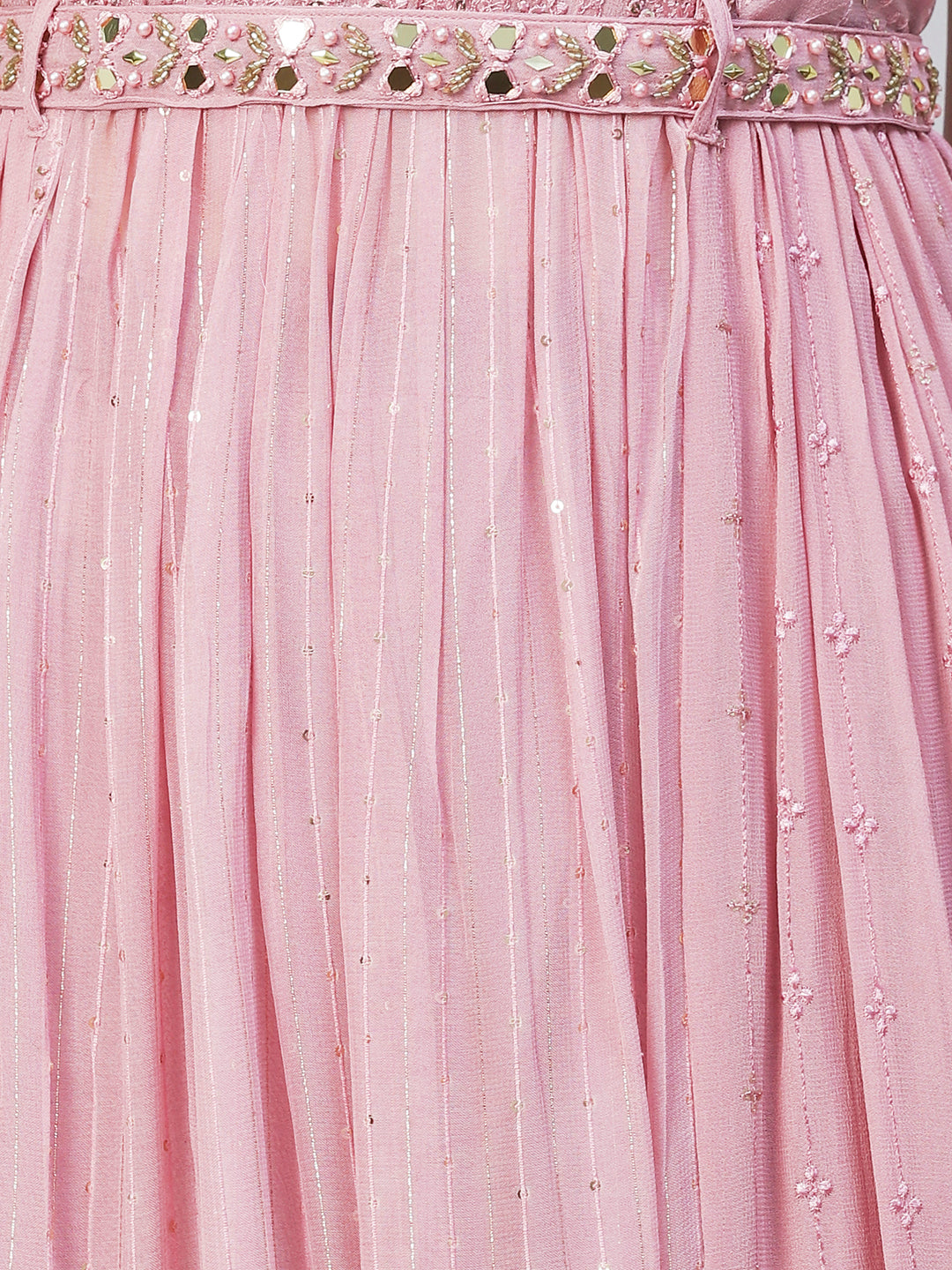 Ethnic Embroidered A-Line Kurta with Palazzo & Dupatta - Onion Pink