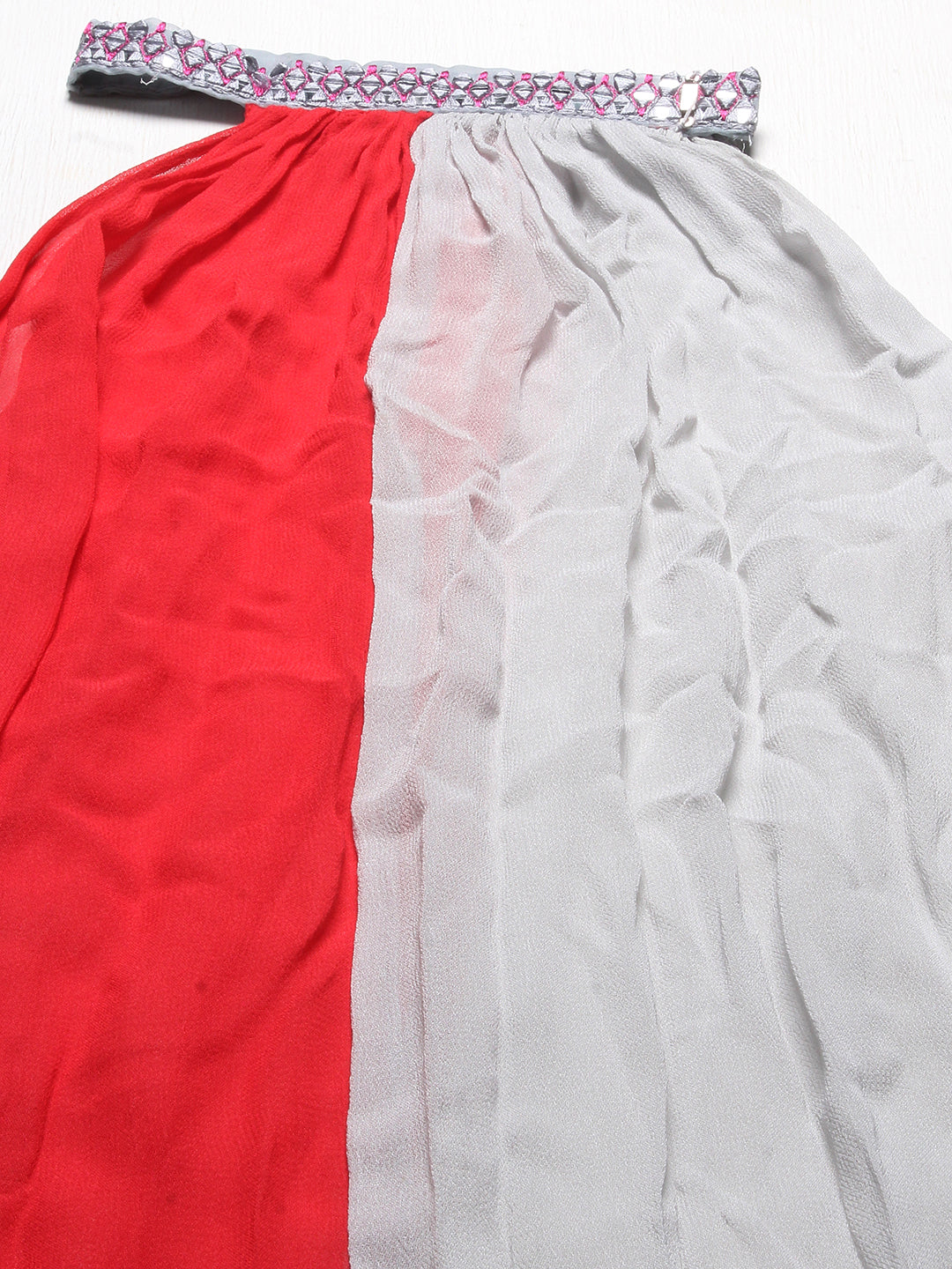 Floral Printed & Hand Embroidered Kurta with Sharara & Dupatta - Light Gray