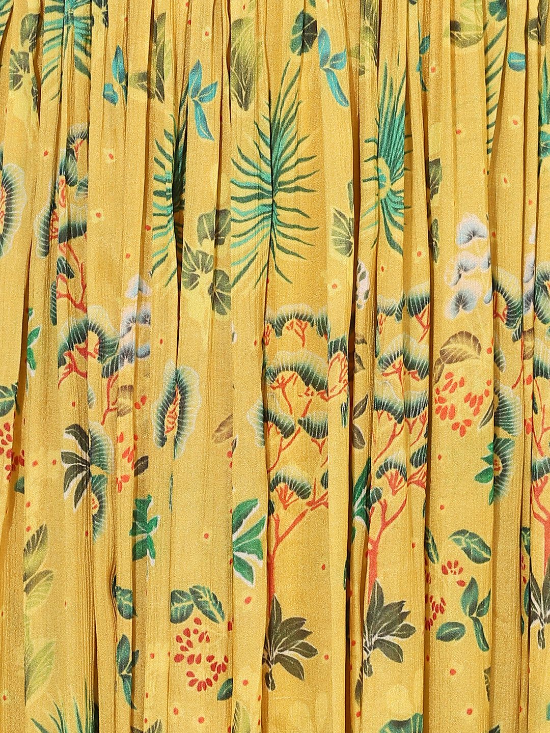 Floral Printed Flared Maxi Dress with Hand Embroidered Belt - Yellow