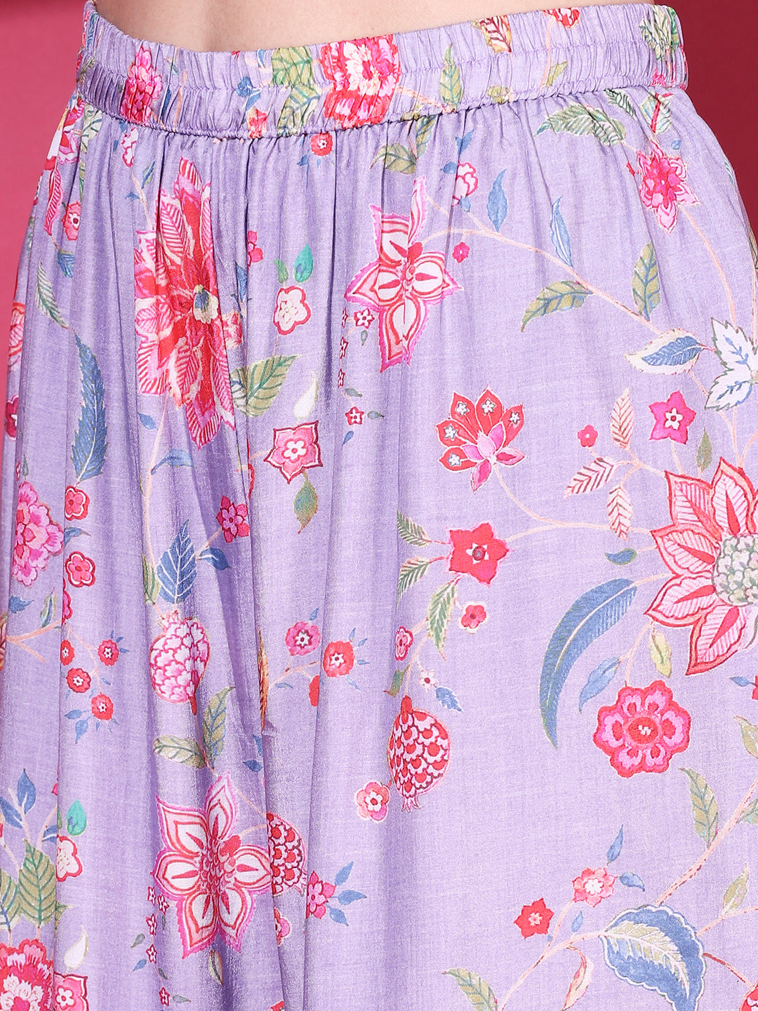 Floral Printed & Hand Embroidered Kurta with Sharara & Dupatta - Light Purple