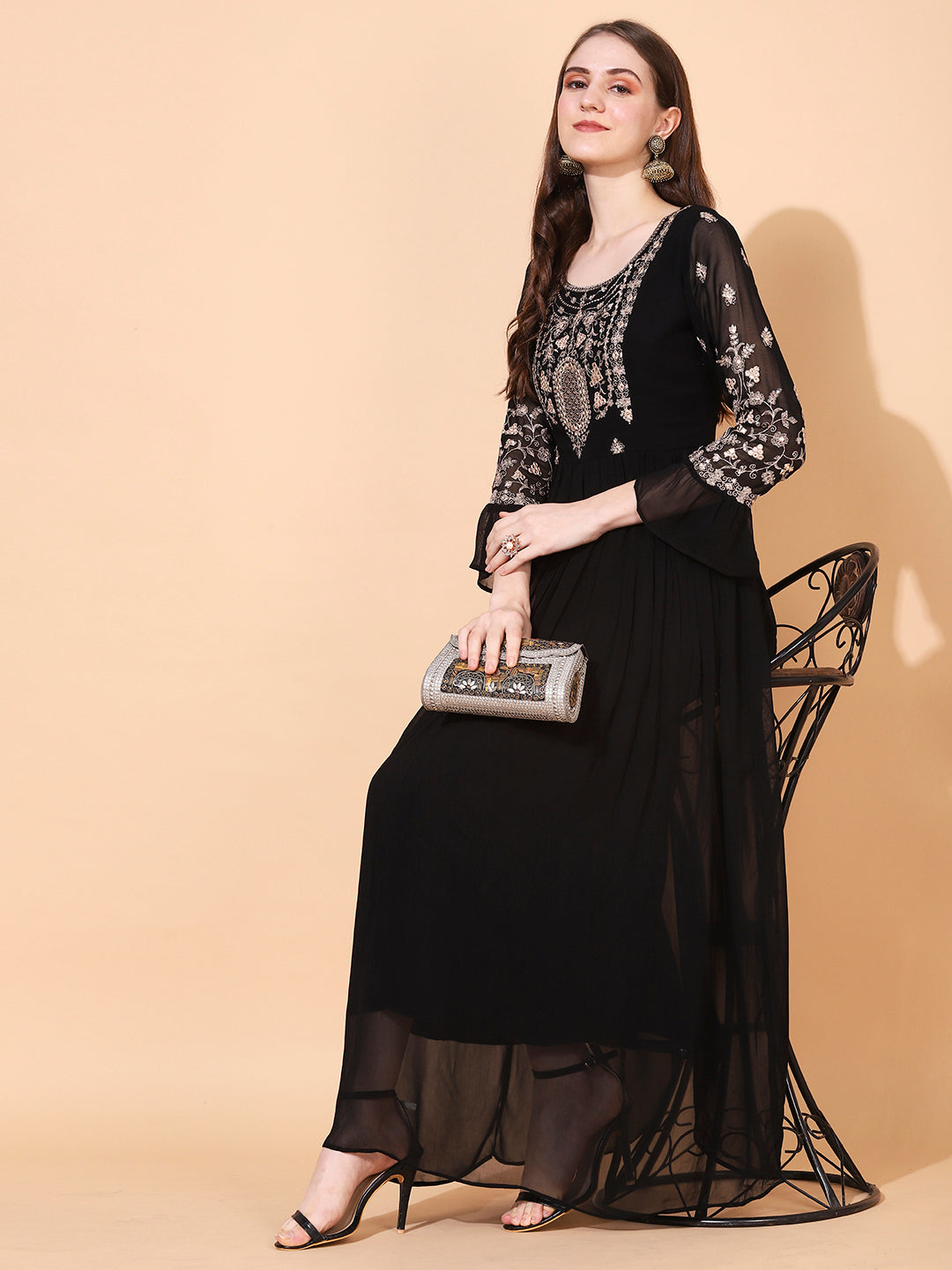 Black Floral Long Dhoti Gown at Rs 6500, Mahaveer Marg