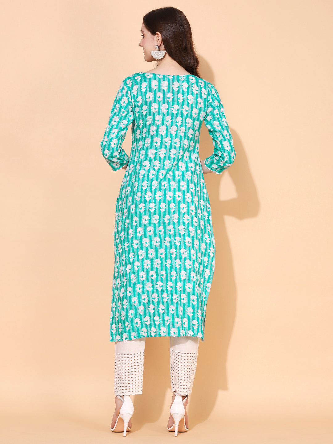 Ethnic Woven & Embroidered Straight Fit Kurta - Mint Green