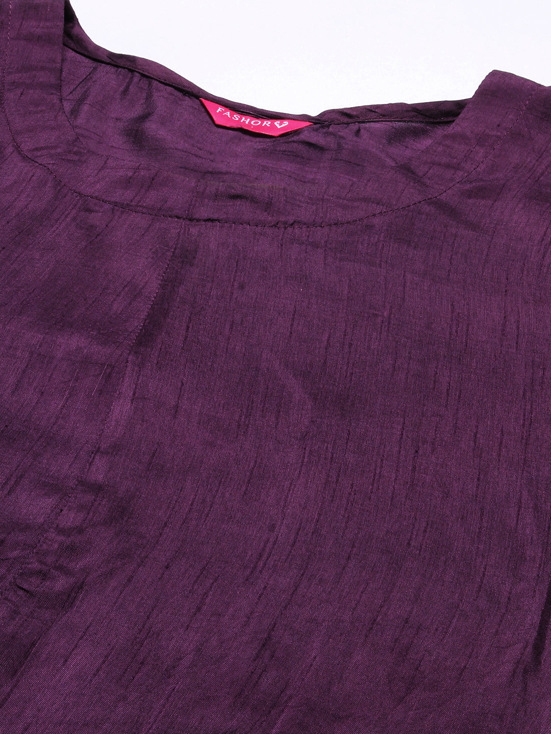 Solid Cowl Midi Dress with Hand Embroidered Belt - Purple