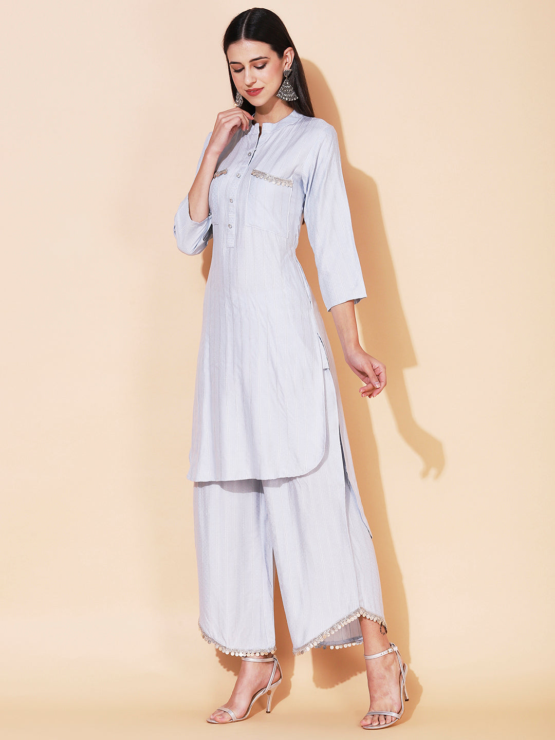 Ethnic Embroidered Co-ord Set - Powder Blue