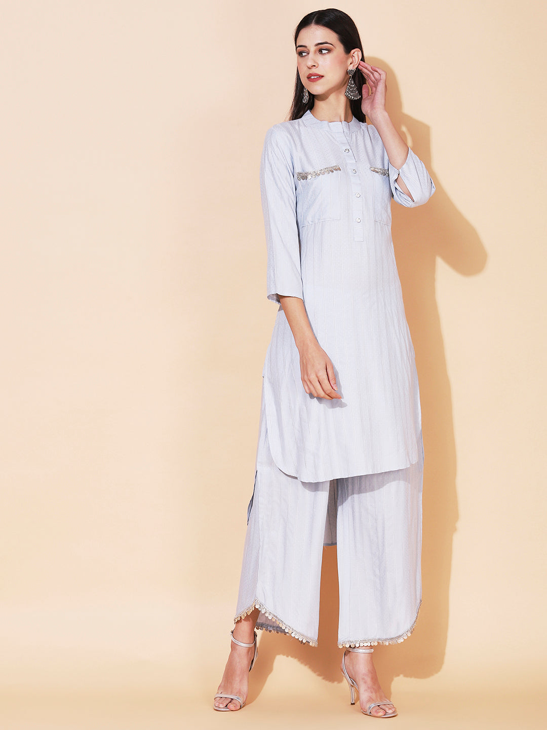 Ethnic Embroidered Co-ord Set - Powder Blue