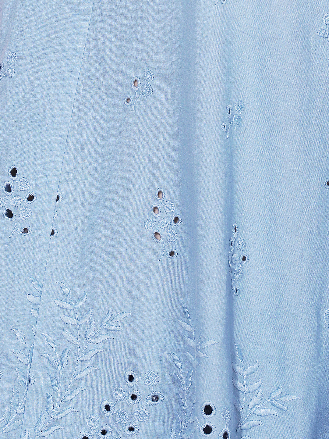 Ethnic Cutwork Embroidered A-Line Kurti – Light Blue