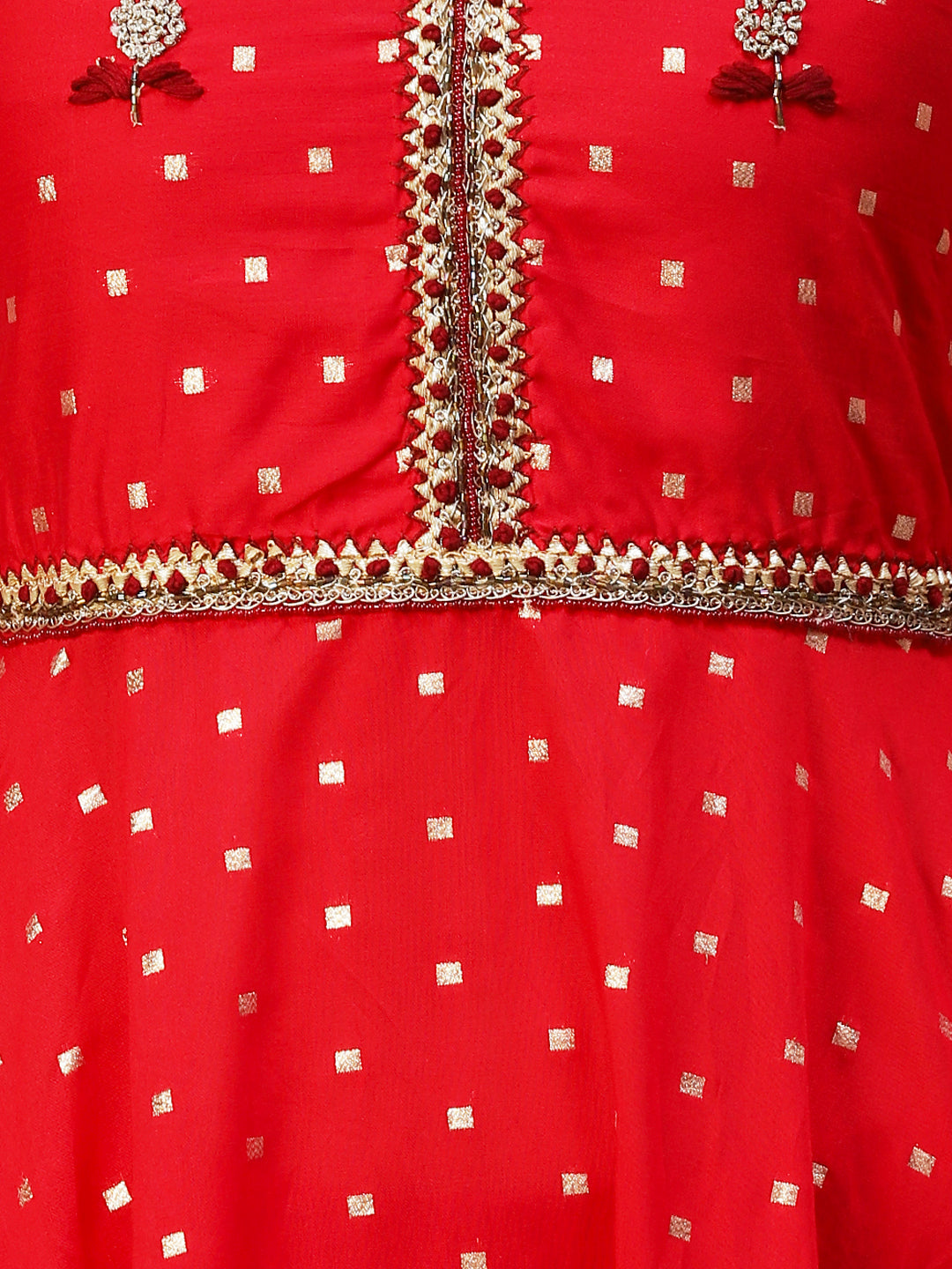 Ethnic Woven & Hand Embroidered Kurta with Pant & Dupatta - Red