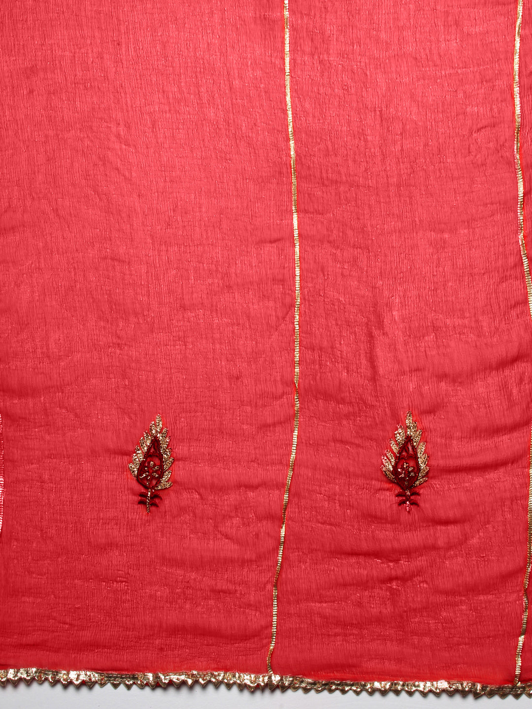 Ethnic Woven & Hand Embroidered Kurta with Pant & Dupatta - Red