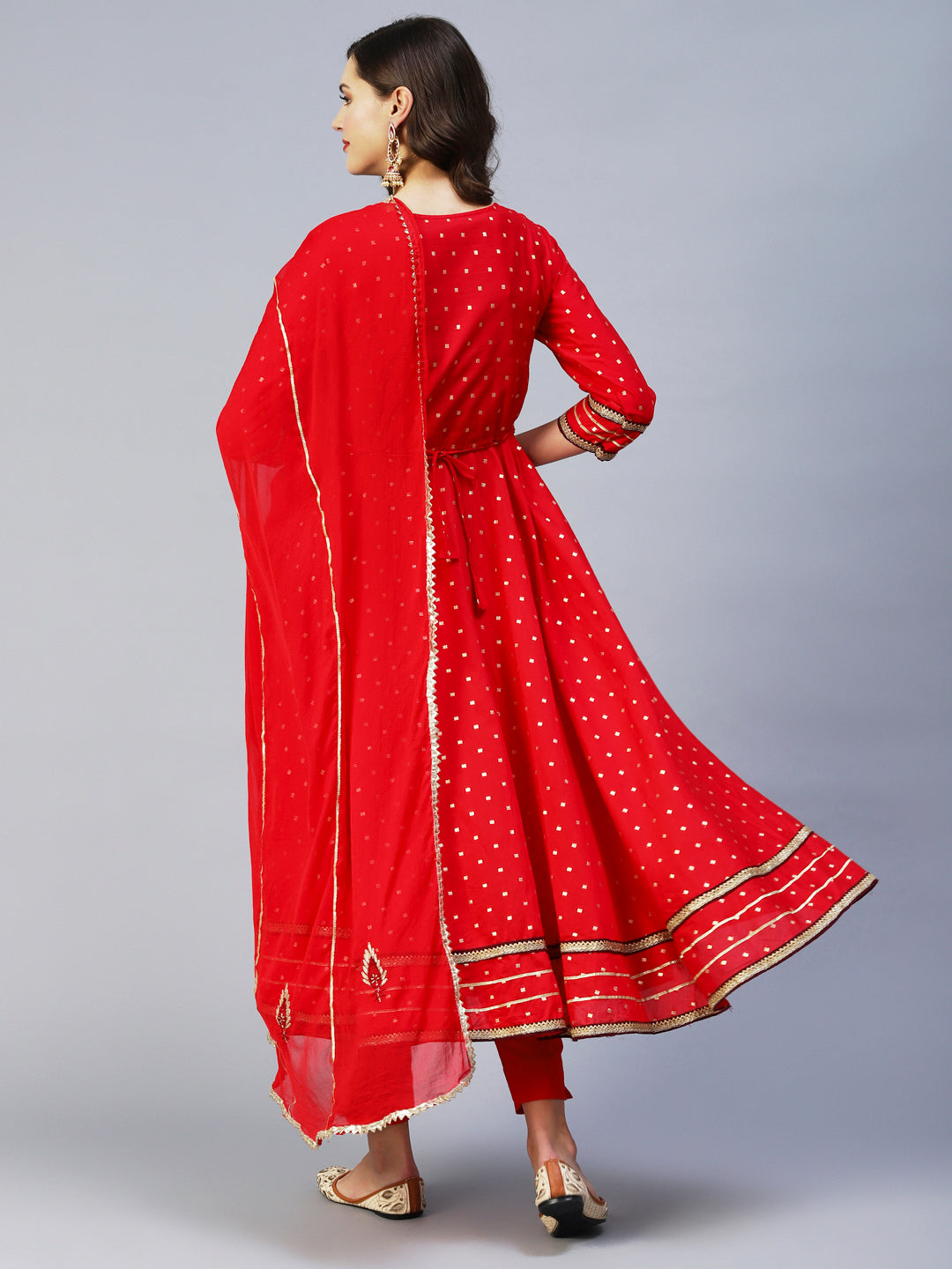 Ethnic Woven & Hand Embroidered Kurta with Pant & Dupatta - Red