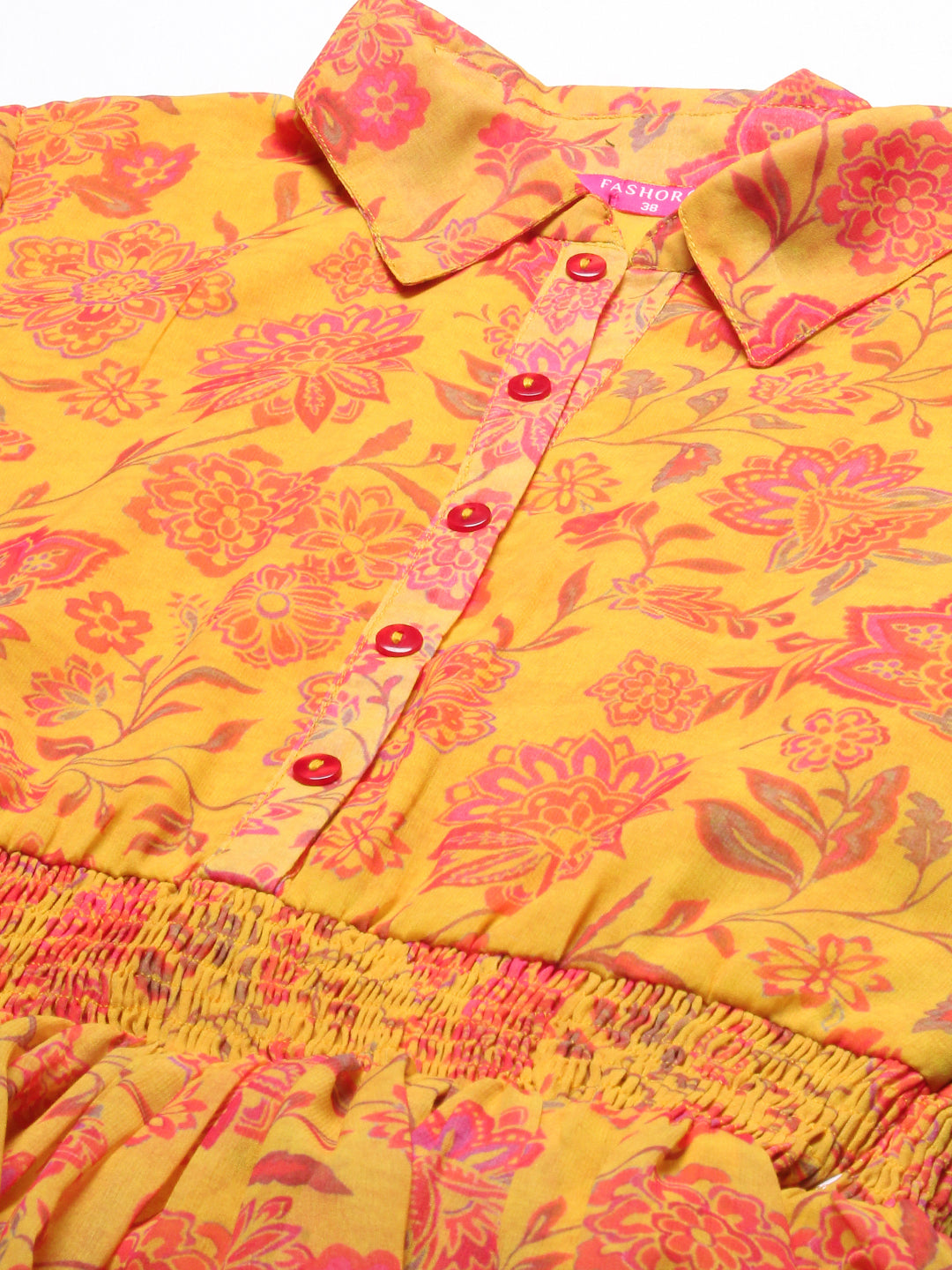 Floral Printed A-Line Midi Dress - Yellow