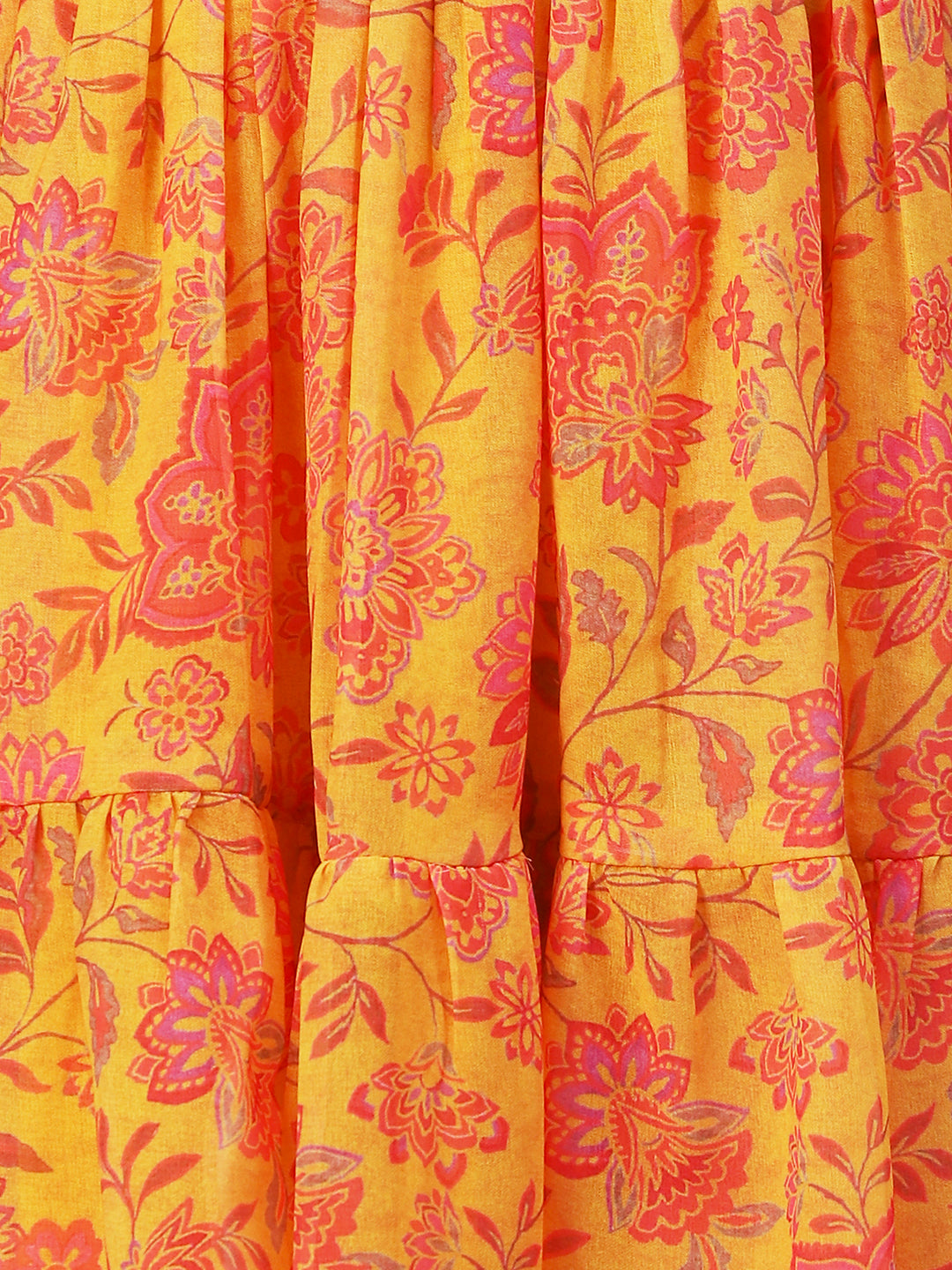 Floral Printed A-Line Midi Dress - Yellow