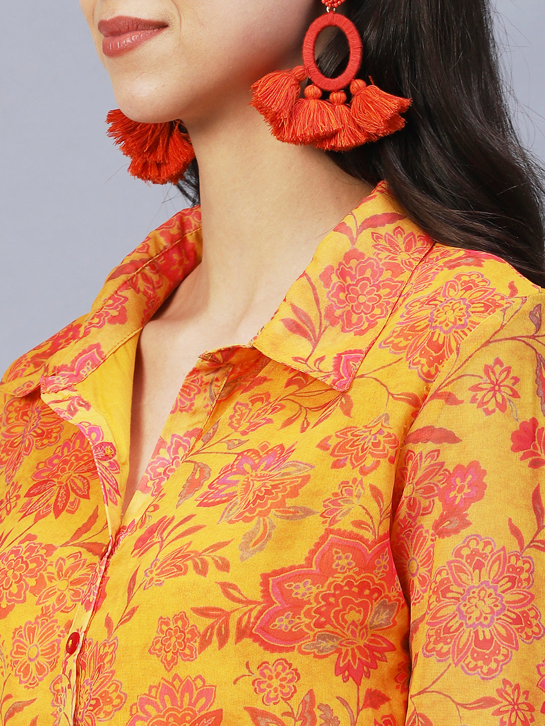 Floral Printed A-Line Midi Dress - Yellow