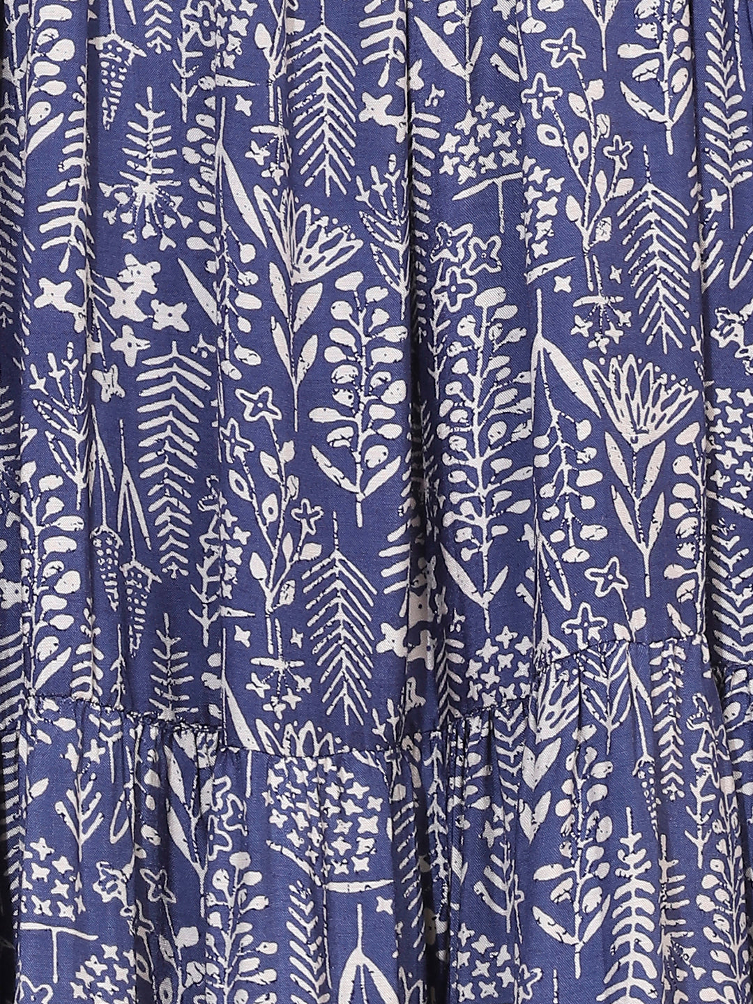 Floral Printed & Hand Embroidered Tiered Flared Maxi Dress - Blue