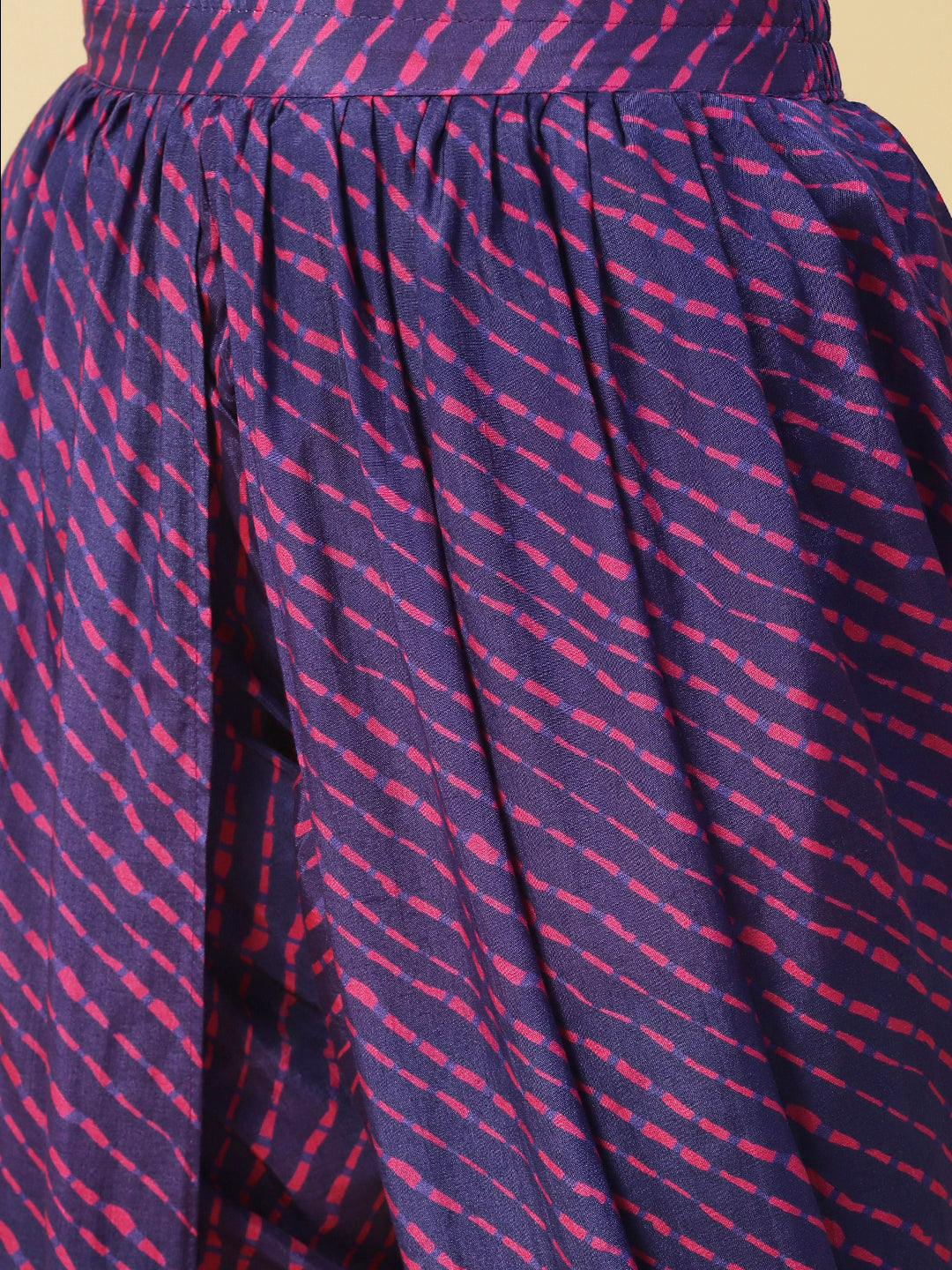 Leheriya Printed & Hand Embroidered Straight Kurta with Pant & Dupatta - Purple