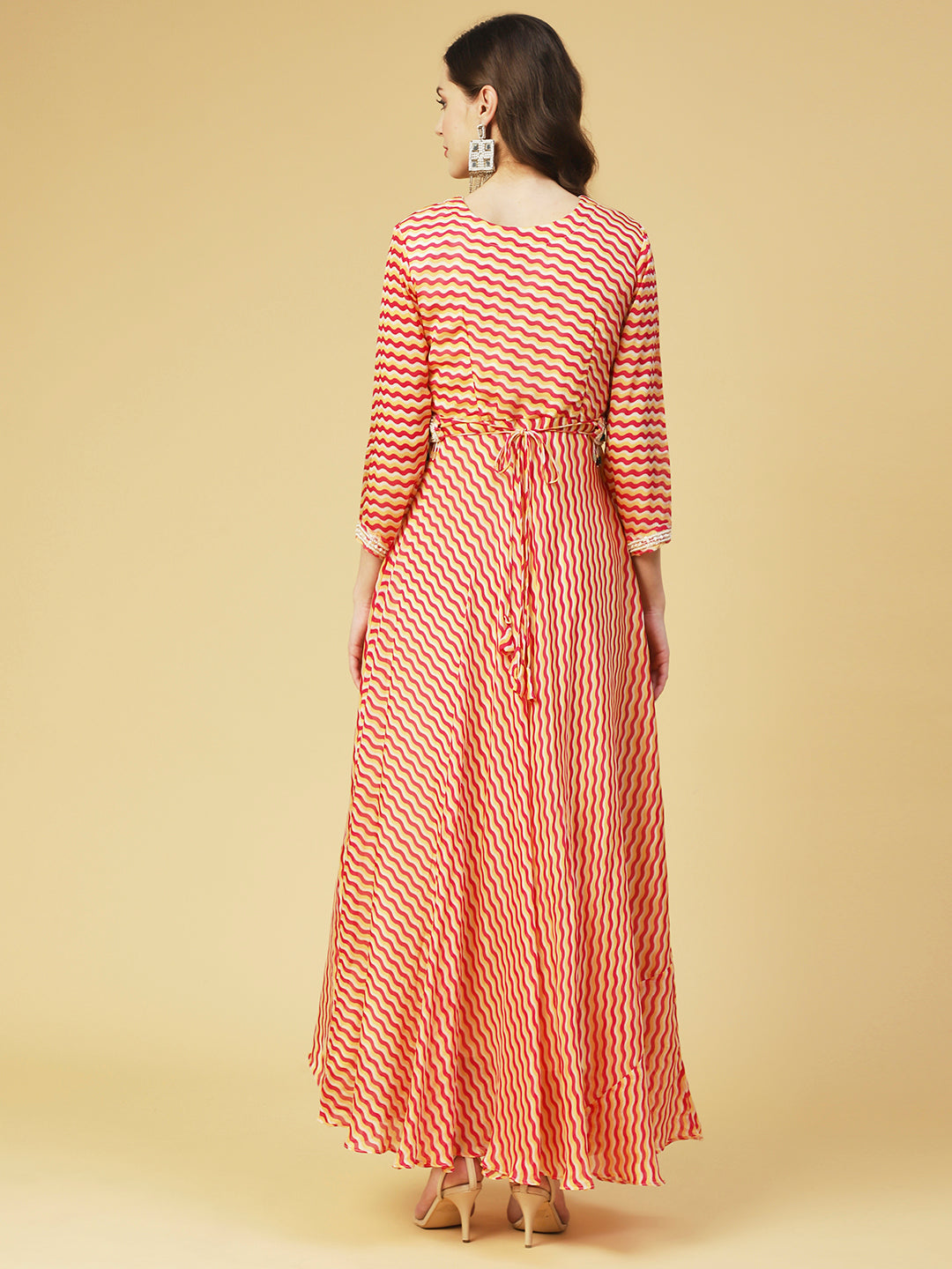 Leheriya Printed & Hand Embroidered Fit & Flare Maxi Dress - Multi