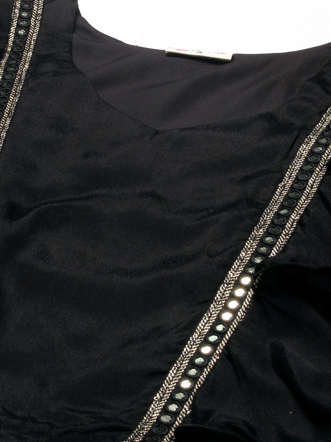 Solid Lace Ornamented Layered Crop Top With Palazzo - Black