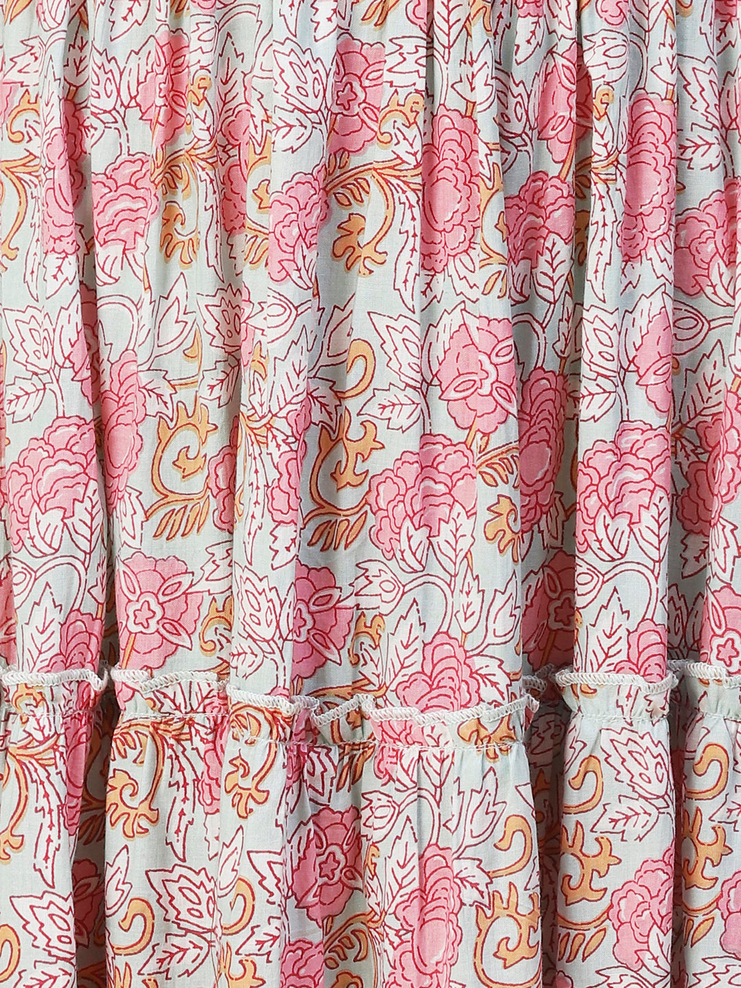 Floral Printed Smocked Bishop Sleeves Dress - Rose