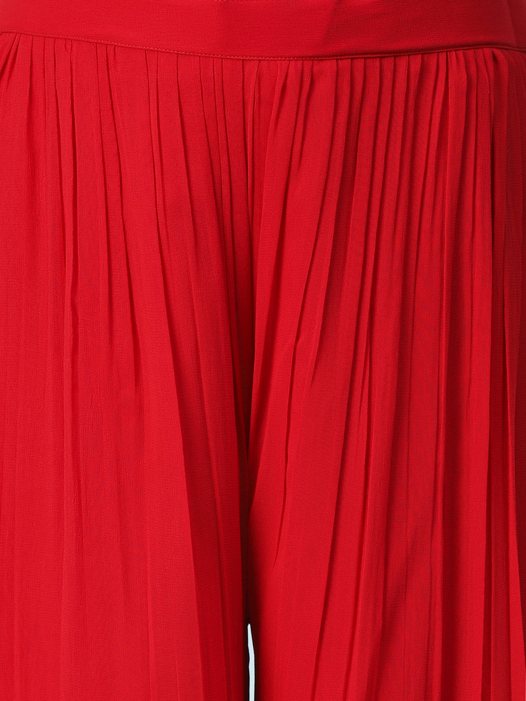 Floral Printed Zari Embroidered High Slit Kurta With Palazzo & Dupatta - Red