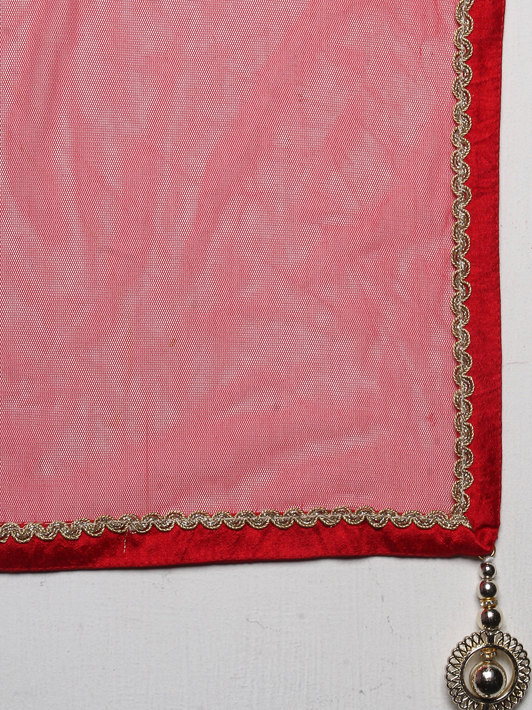 Floral Printed Zari Embroidered High Slit Kurta With Palazzo & Dupatta - Red