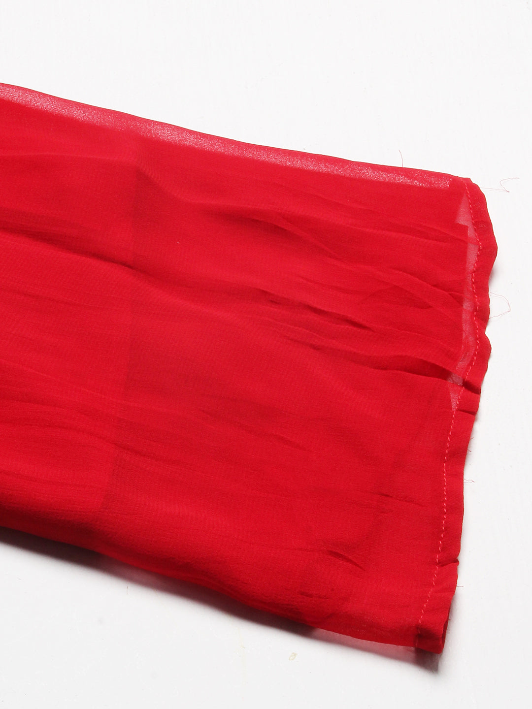 Floral Printed Zari Embroidered High Slit Kurta With Palazzo & Dupatta - Red